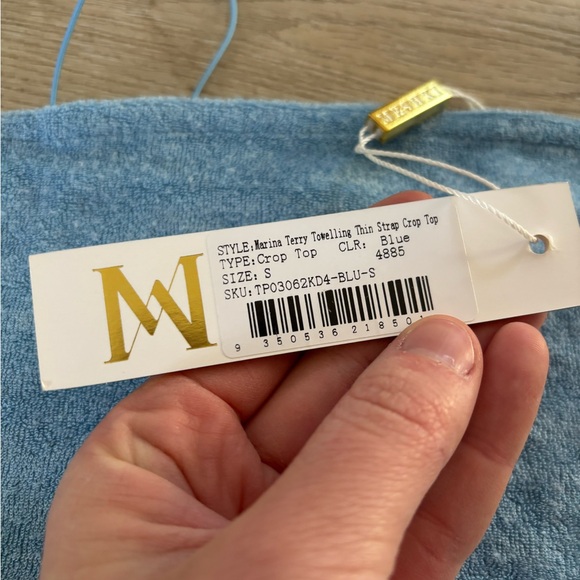 MESHKI Marina Terry Towelling Thin Strap Crop Tank & Shorts in Blue - Picture 4 of 4